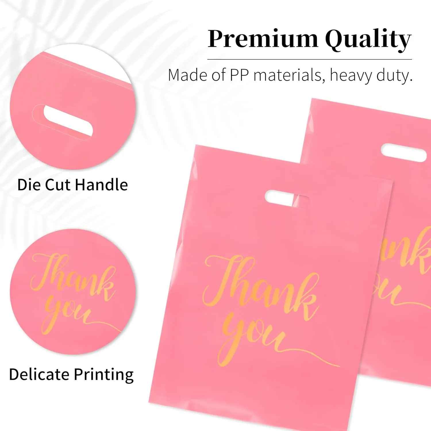100 PCS Thank You Merchandise Bags, Extra Thick 2.36 Mil 12 x 15 Inches Pink Plastic Shopping Bags with Handles for Small Business, Retail Boutique, Stores, Clothes