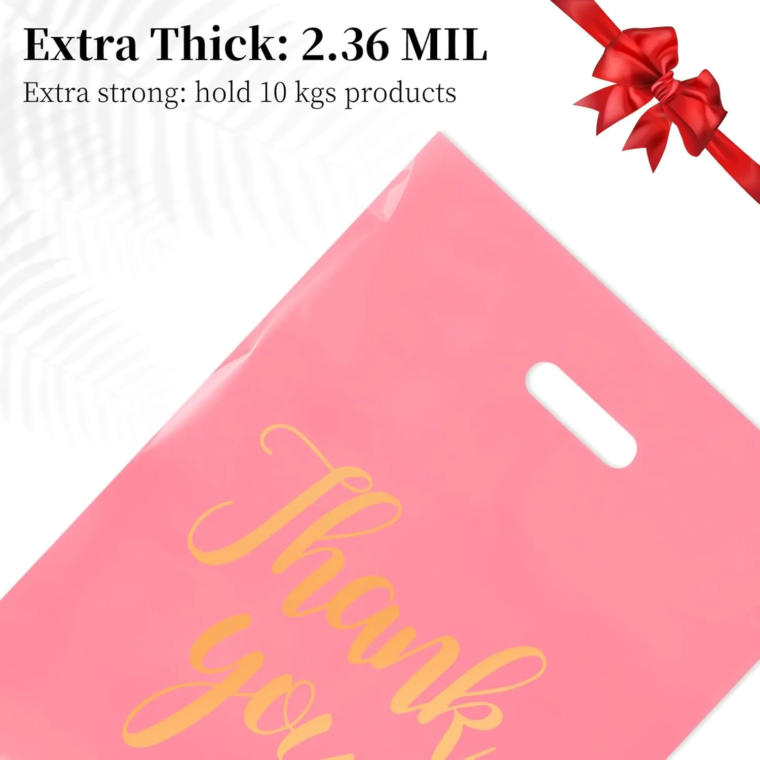 100 PCS Thank You Merchandise Bags, Extra Thick 2.36 Mil 12 x 15 Inches Pink Plastic Shopping Bags with Handles for Small Business, Retail Boutique, Stores, Clothes