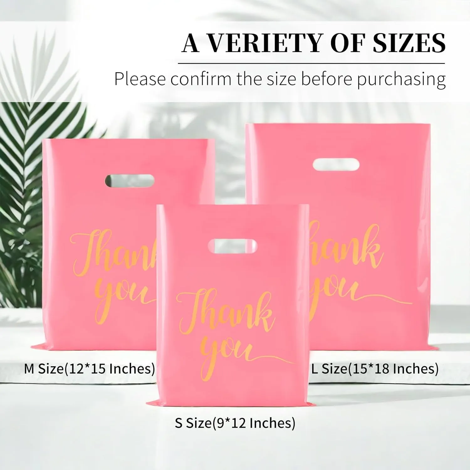 100 PCS Thank You Merchandise Bags, Extra Thick 2.36 Mil 12 x 15 Inches Pink Plastic Shopping Bags with Handles for Small Business, Retail Boutique, Stores, Clothes