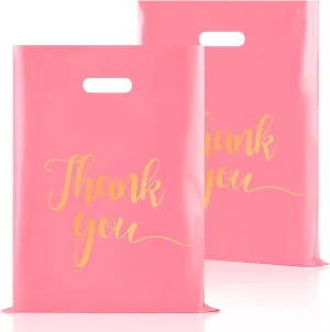100 PCS Thank You Merchandise Bags, Extra Thick 2.36 Mil 12 x 15 Inches Pink Plastic Shopping Bags with Handles for Small Business, Retail Boutique, Stores, Clothes
