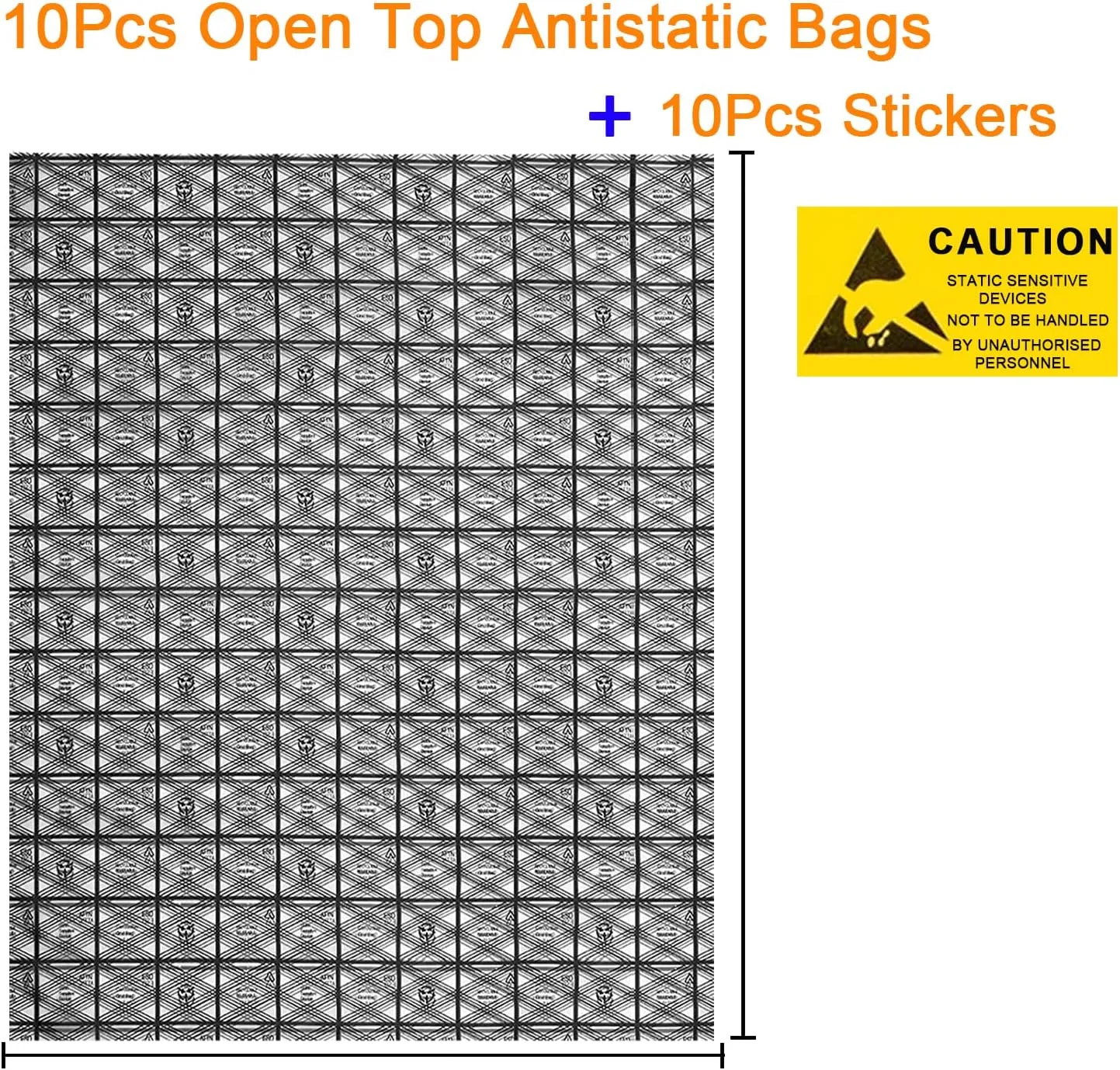10Pcs Extra Large Open Top Antistatic Bags 15.75 x17.72inches ESD Shielding Bags with Stickers for Electronics