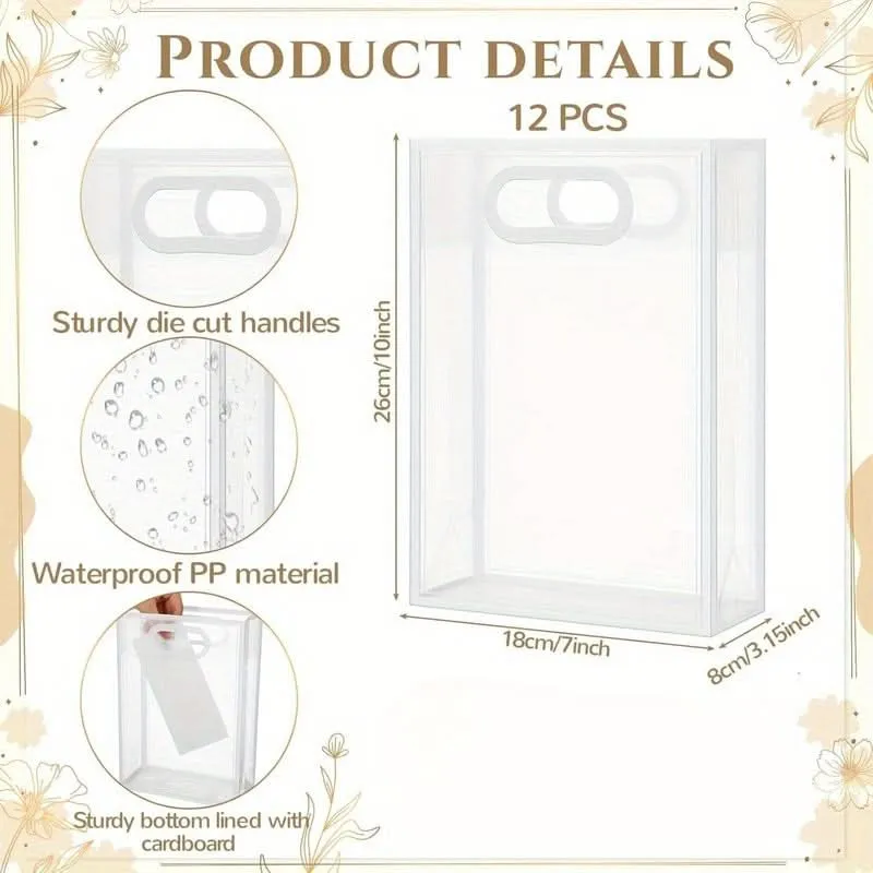12pcs Reusable Transparent Gift Bags – Sturdy PP Material, Molded Handles
