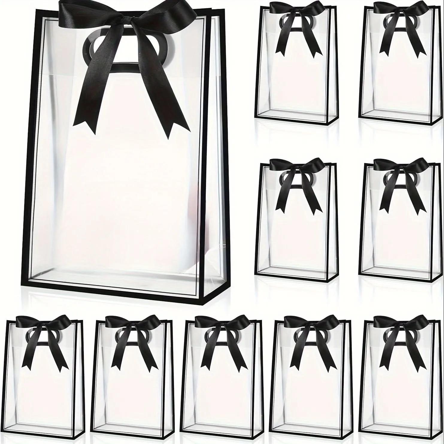 12pcs Reusable Transparent Gift Bags – Sturdy PP Material, Molded Handles