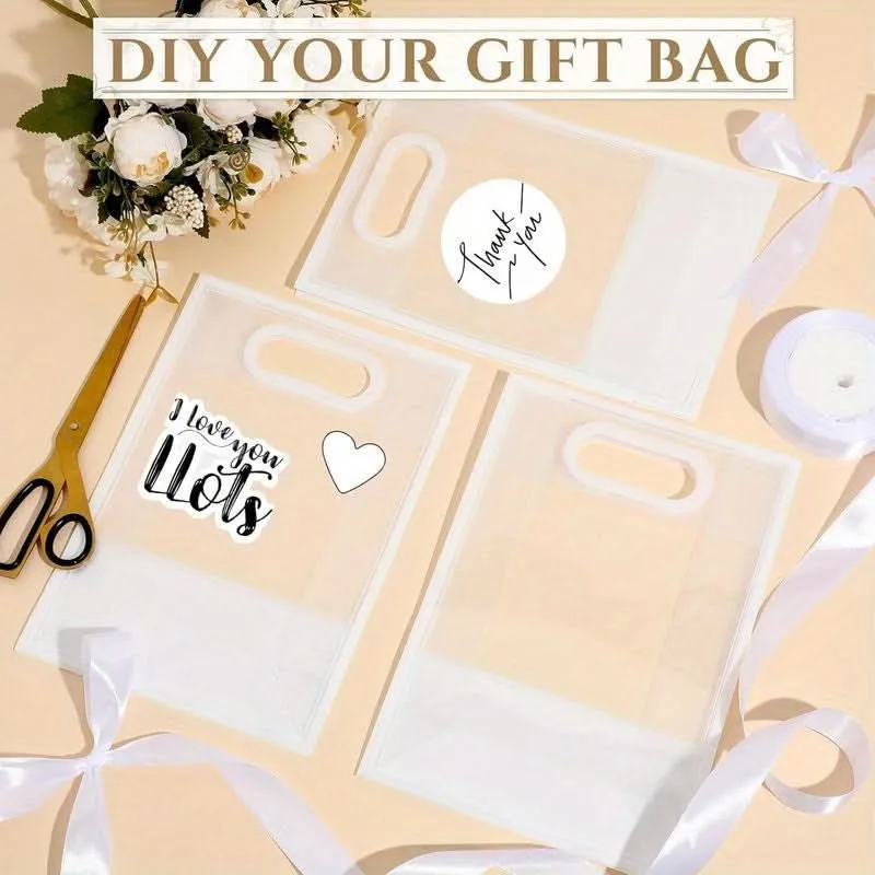 12pcs Reusable Transparent Gift Bags – Sturdy PP Material, Molded Handles