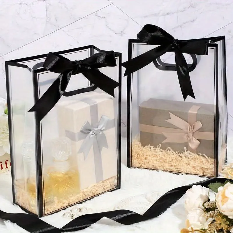 12pcs Reusable Transparent Gift Bags – Sturdy PP Material, Molded Handles