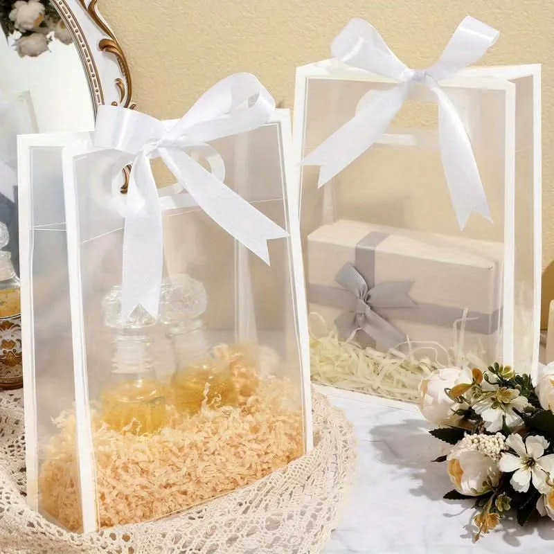 12pcs Reusable Transparent Gift Bags – Sturdy PP Material, Molded Handles