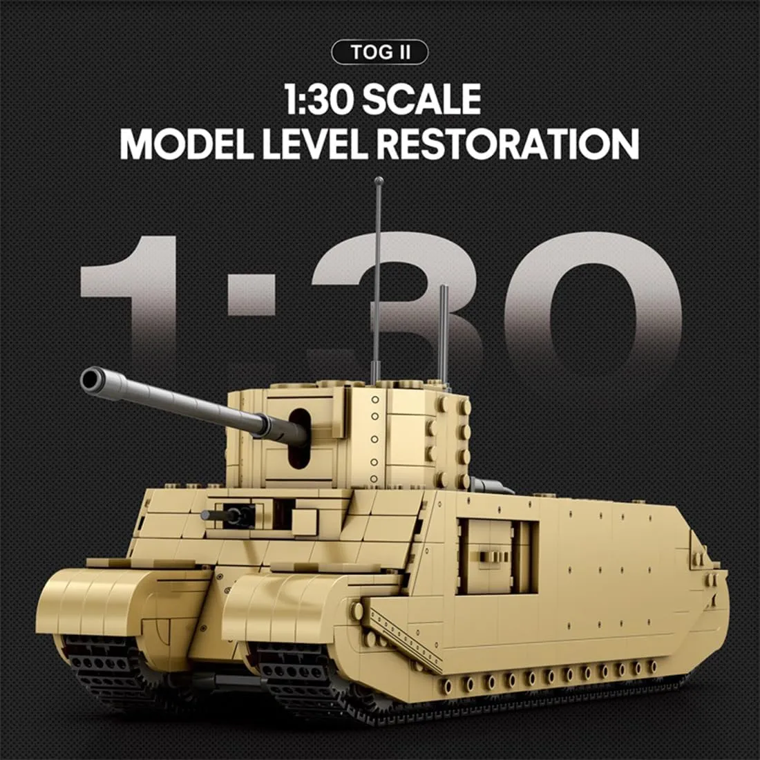 1/30 Scale British TOG II Tank Building Blocks and Construction Toy, Collectible Military-Themed Vehicle Model to Build and Display, Great Gift for Birthdays, Christmas (1427 PCS)