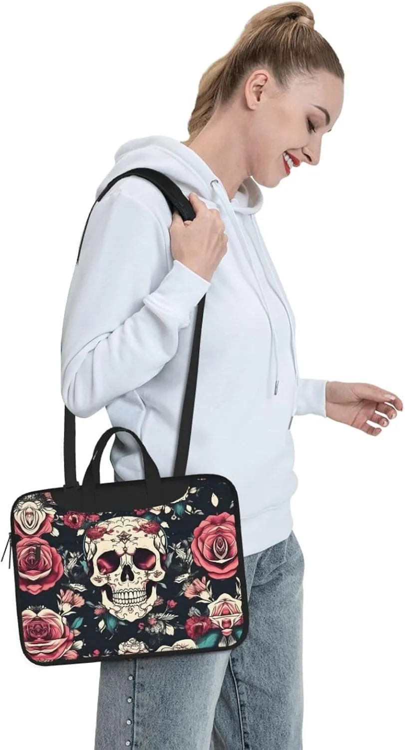 15.6 Inch Laptop Bag - Case with Soft Interior, Multiple Pockets - Ideal, Travel and Business Sugar and Skulls Style