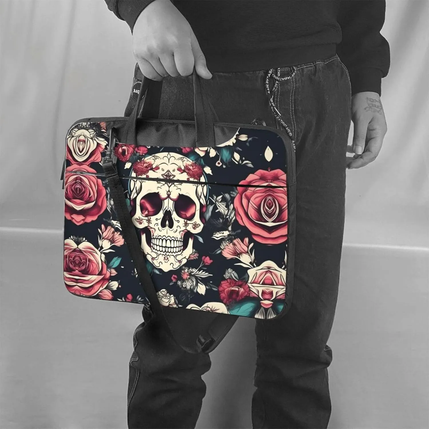 15.6 Inch Laptop Bag - Case with Soft Interior, Multiple Pockets - Ideal, Travel and Business Sugar and Skulls Style
