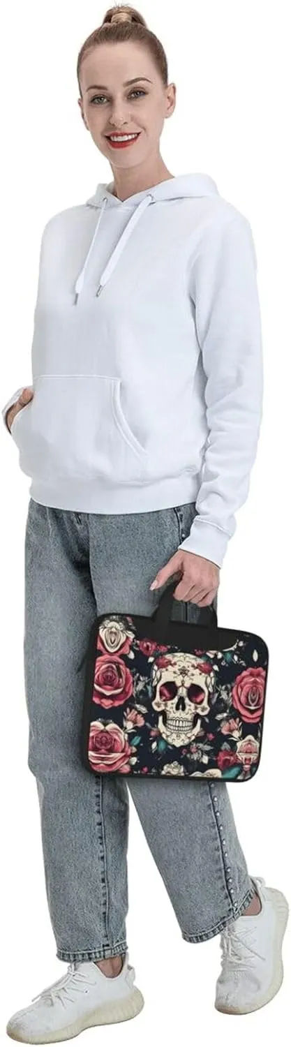 15.6 Inch Laptop Bag - Case with Soft Interior, Multiple Pockets - Ideal, Travel and Business Sugar and Skulls Style