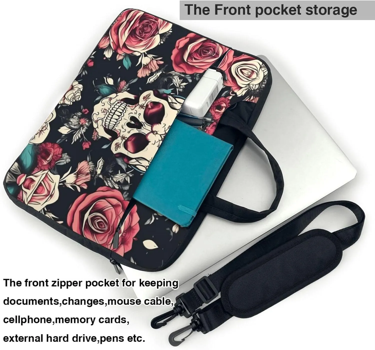 15.6 Inch Laptop Bag - Case with Soft Interior, Multiple Pockets - Ideal, Travel and Business Sugar and Skulls Style