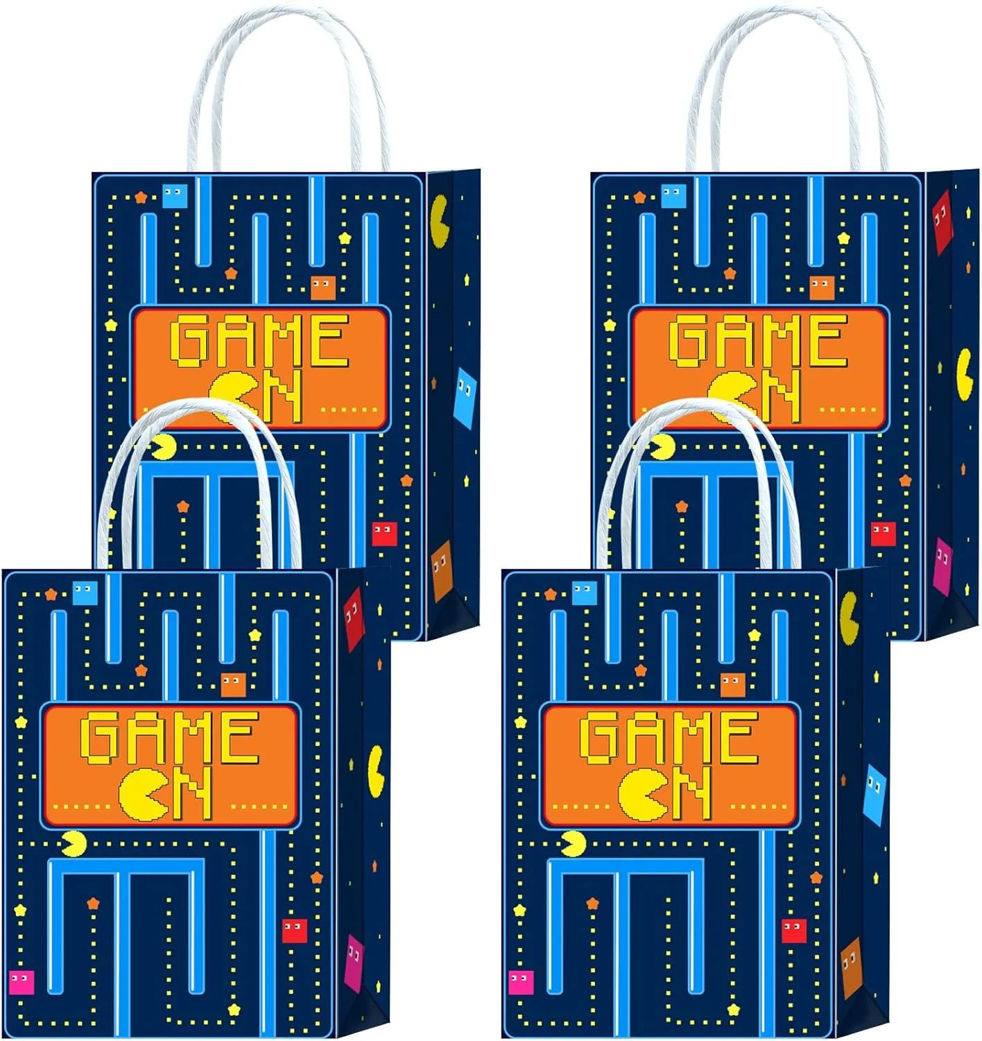 16PCS Game On Party Favor Bags | Pac Ghost Birthday Party Supplies with Handles for Boys & Girls | Arcade Maze Video Game Theme Decorations