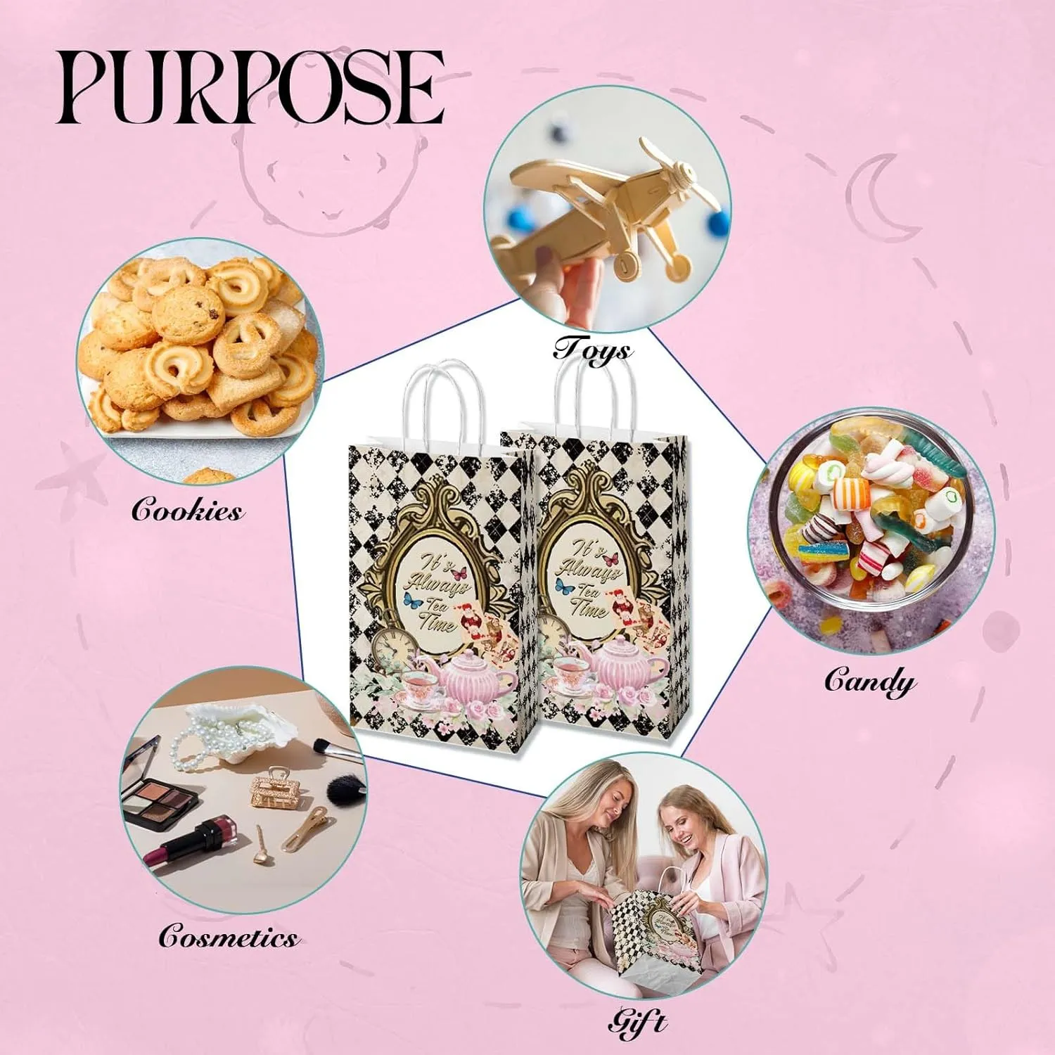 16PCS Wonderland Themed Party Supplies for Girls Kids;Birthday Party Decorations,Alice Party Supplies Tea Party Favor Bags Treat Bags,Tea Party Theme Birthday Baby Shower Paper Bags 8.6*5*3.7inch