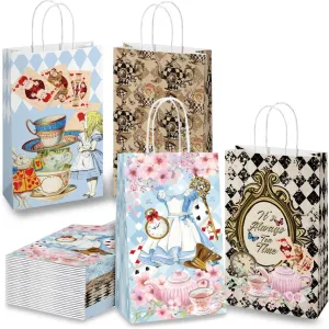 16PCS Wonderland Themed Party Supplies for Girls Kids;Birthday Party Decorations,Alice Party Supplies Tea Party Favor Bags Treat Bags,Tea Party Theme Birthday Baby Shower Paper Bags 8.6*5*3.7inch