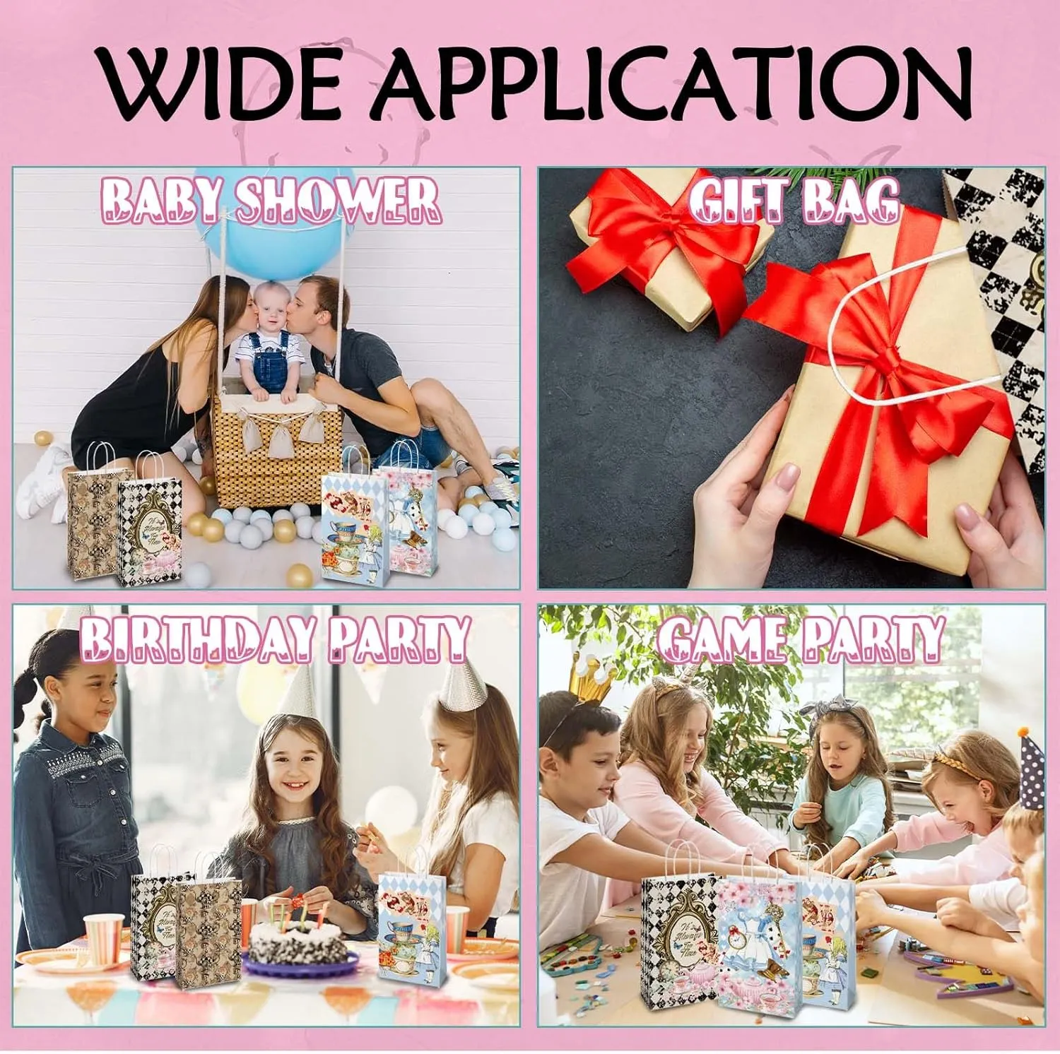 16PCS Wonderland Themed Party Supplies for Girls Kids;Birthday Party Decorations,Alice Party Supplies Tea Party Favor Bags Treat Bags,Tea Party Theme Birthday Baby Shower Paper Bags 8.6*5*3.7inch