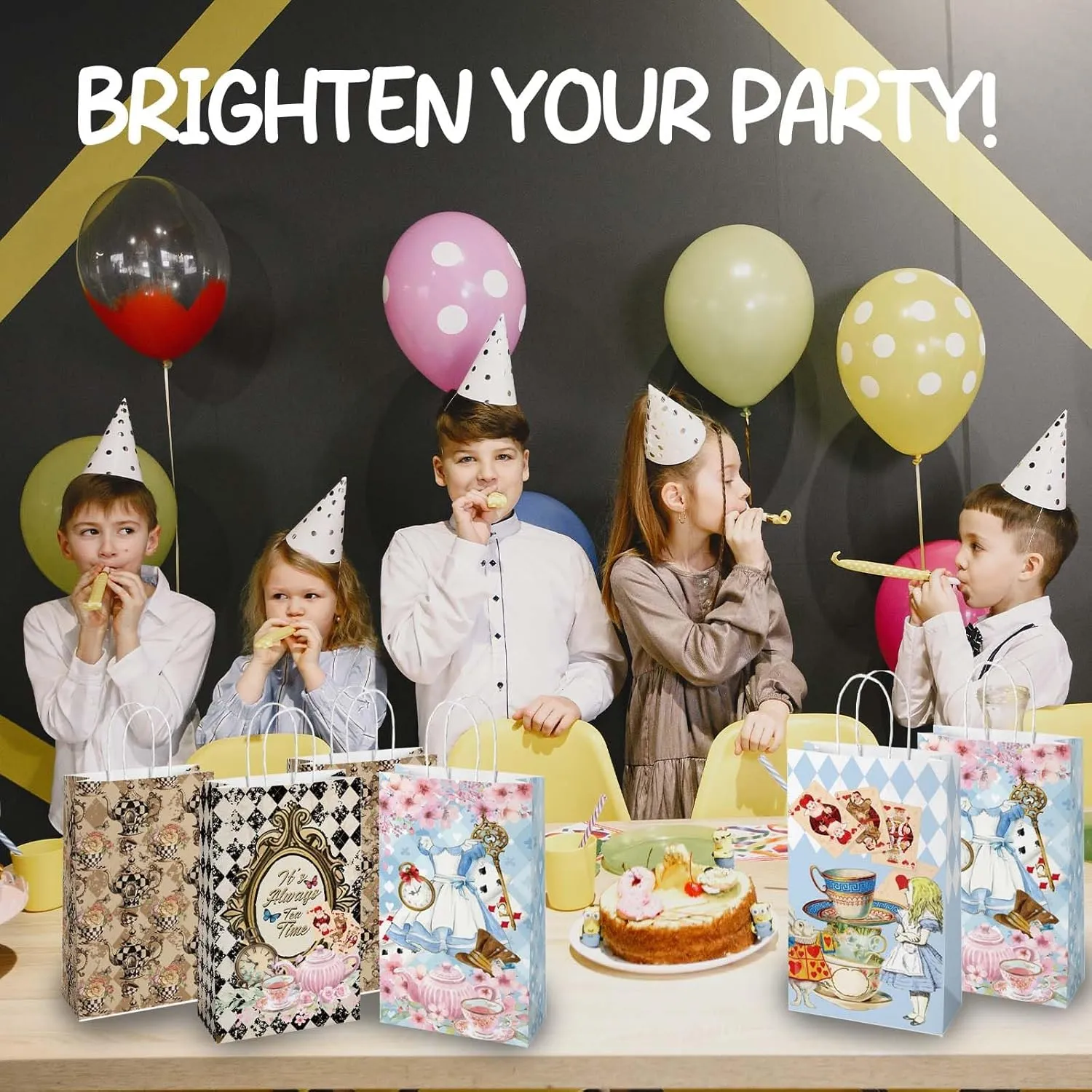 16PCS Wonderland Themed Party Supplies for Girls Kids;Birthday Party Decorations,Alice Party Supplies Tea Party Favor Bags Treat Bags,Tea Party Theme Birthday Baby Shower Paper Bags 8.6*5*3.7inch