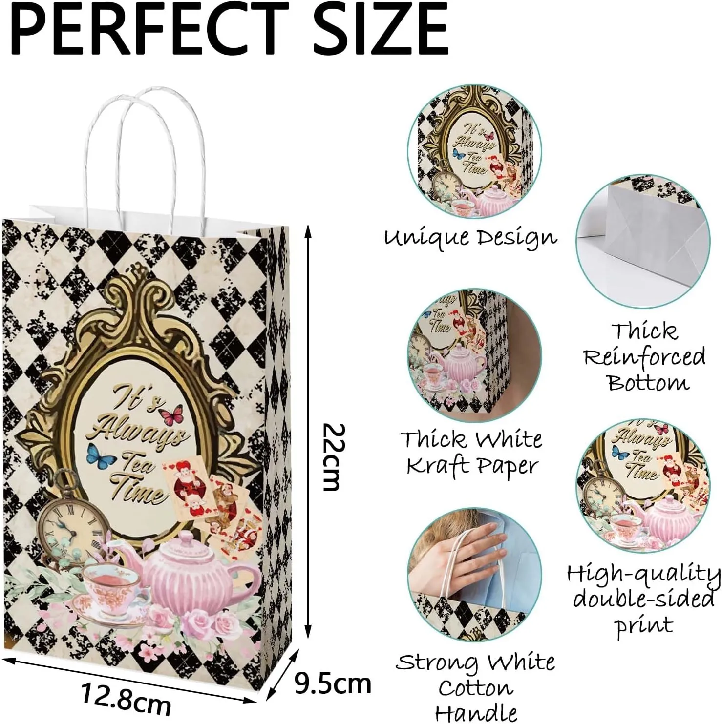 16PCS Wonderland Themed Party Supplies for Girls Kids;Birthday Party Decorations,Alice Party Supplies Tea Party Favor Bags Treat Bags,Tea Party Theme Birthday Baby Shower Paper Bags 8.6*5*3.7inch