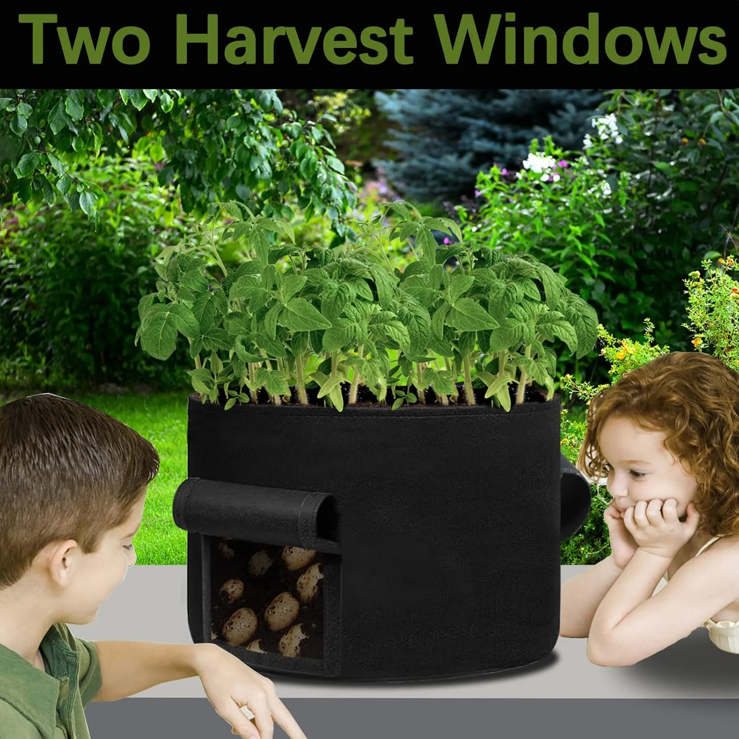 2 Pack 20 Gallon Grow Bags Heavy Dduty Nonwoven Potato Grow Bag with 2 Sturdy Handles&2 Windows,Thickened Plant Grow Bag for Potato,Tomato,Flowers,Vegetable Plants