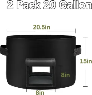 2 Pack 20 Gallon Grow Bags Heavy Dduty Nonwoven Potato Grow Bag with 2 Sturdy Handles&2 Windows,Thickened Plant Grow Bag for Potato,Tomato,Flowers,Vegetable Plants