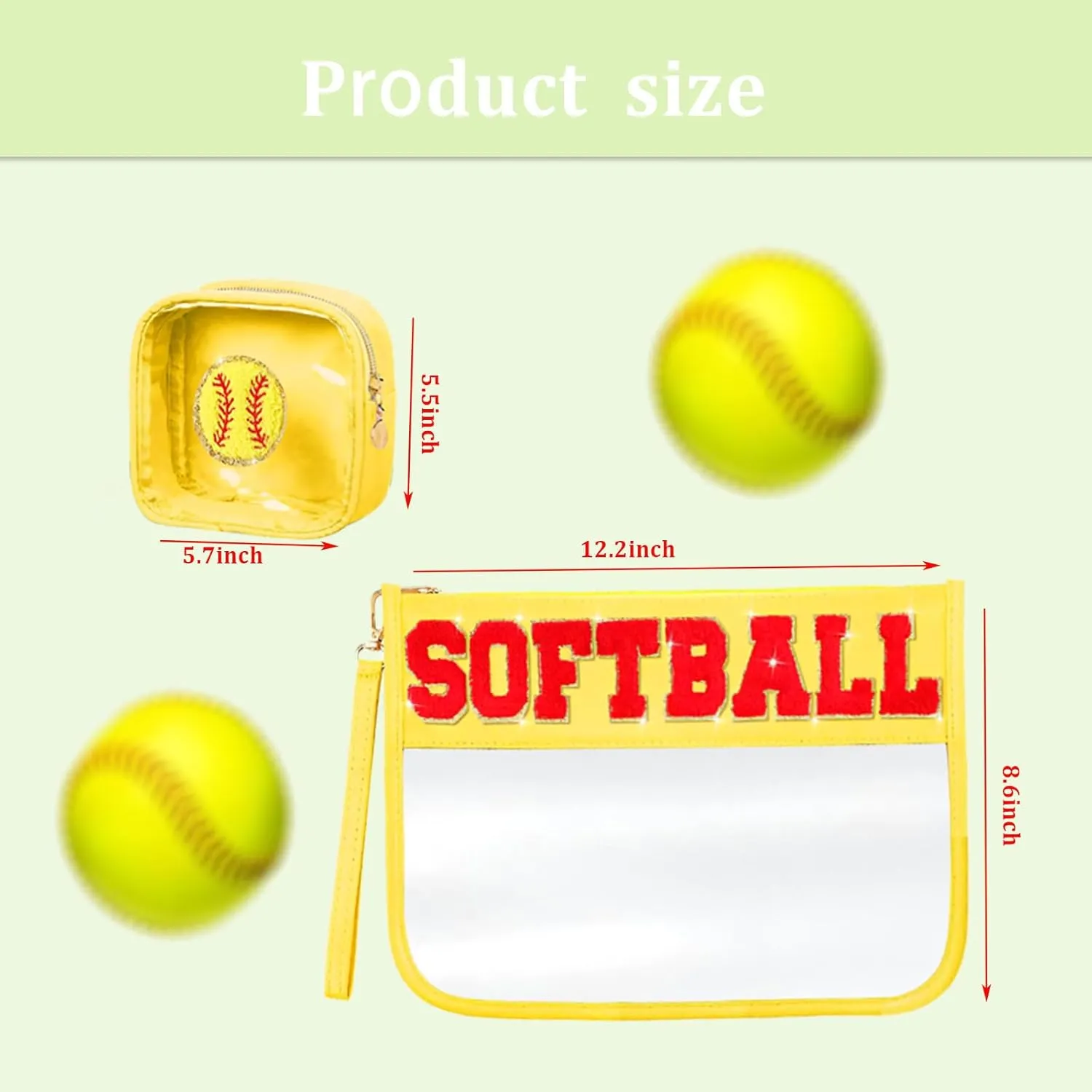 2 Pcs Softball Accessories for Girls - Chenille Letter Bags,Waterproof Travel Bag, Ideal Softball Gifts for Girls, Softball Moms, Players & Fans Birthday, Team or Sports Lover Presents