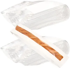 200PCS Long Paper Bread Bags, 23.6 x 3.9 x 1.9 Inches White Kraft French Bread Bags with Windows, Bakery Loaf Baguette Storage Packing Bags for Shop