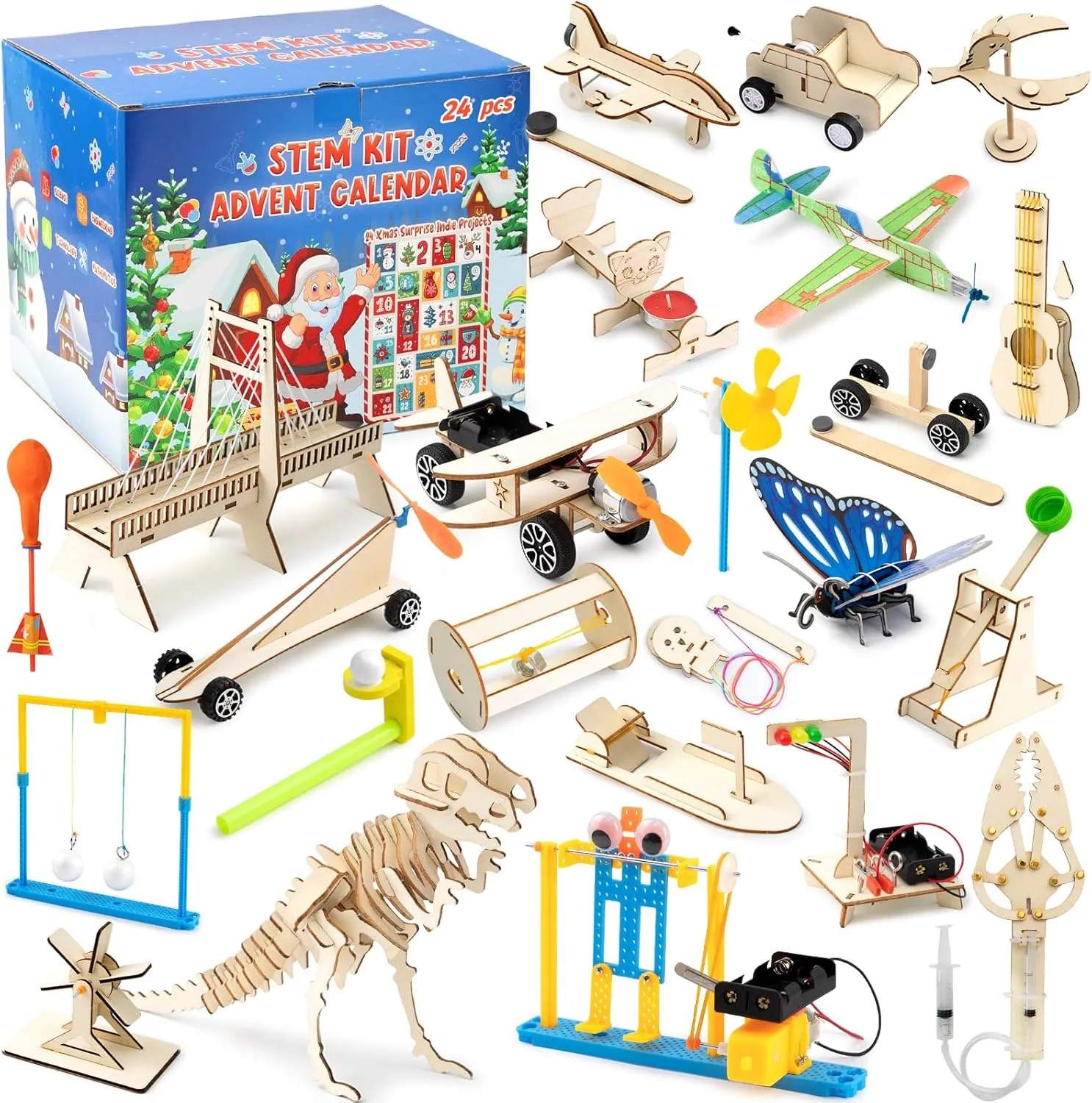 24Pcs Christmas Advent Calendar 2024 Toy STEM Kit Countdown Advent Calendar Educational Science Kit Building Toys Surprise for Kids Boys Girls