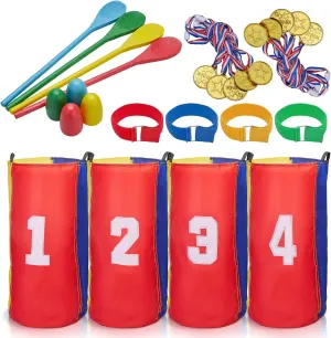 26PCS Outdoor Games Potato Sack Race Bags for Kids and Adults, 3-Legged Race Bands, with Egg and Spoon Lawn Games for Outside Backyard Field Day Birthday Party Games Easter for Kids and Family