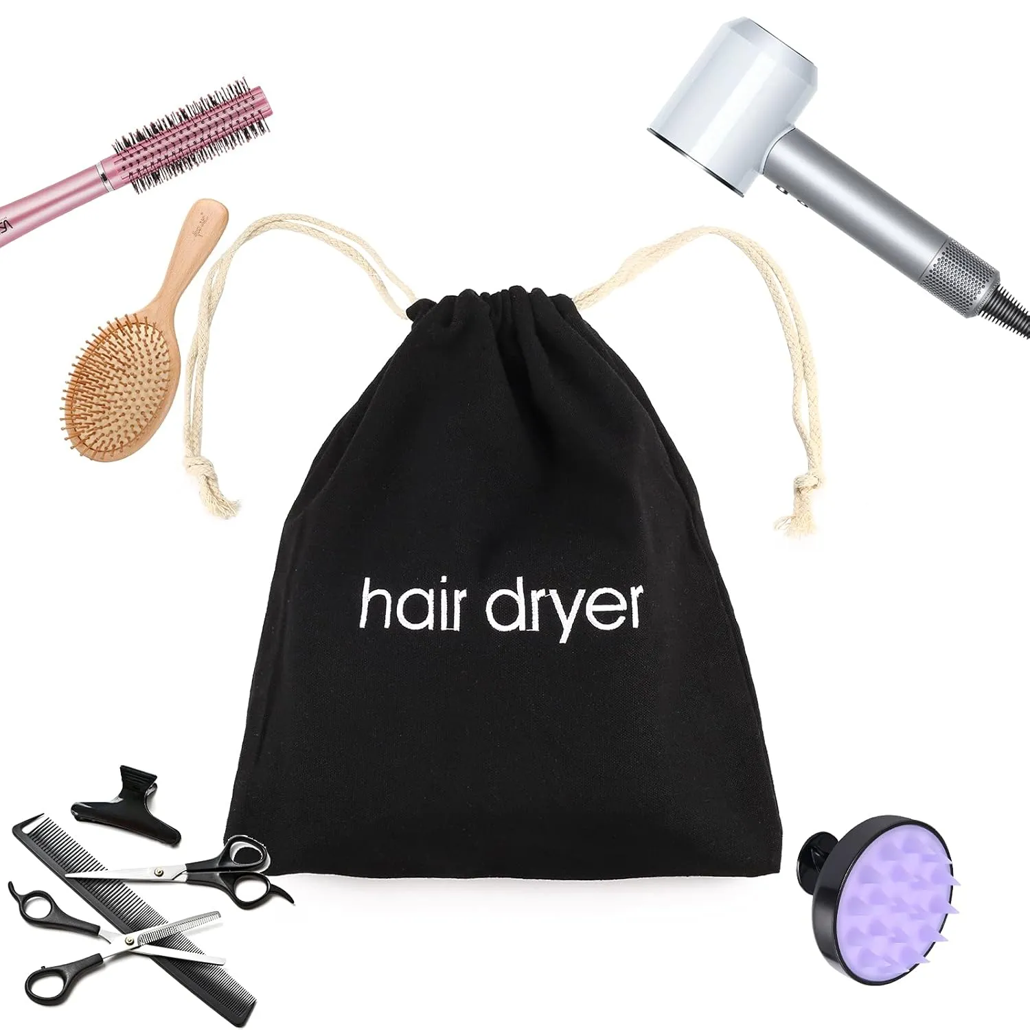 3 | 6 | 8 Pack Hair Dryer Bags Drawstring Bag Container Hairdryer Bag for travel bathroom (8 PCS, Black)
