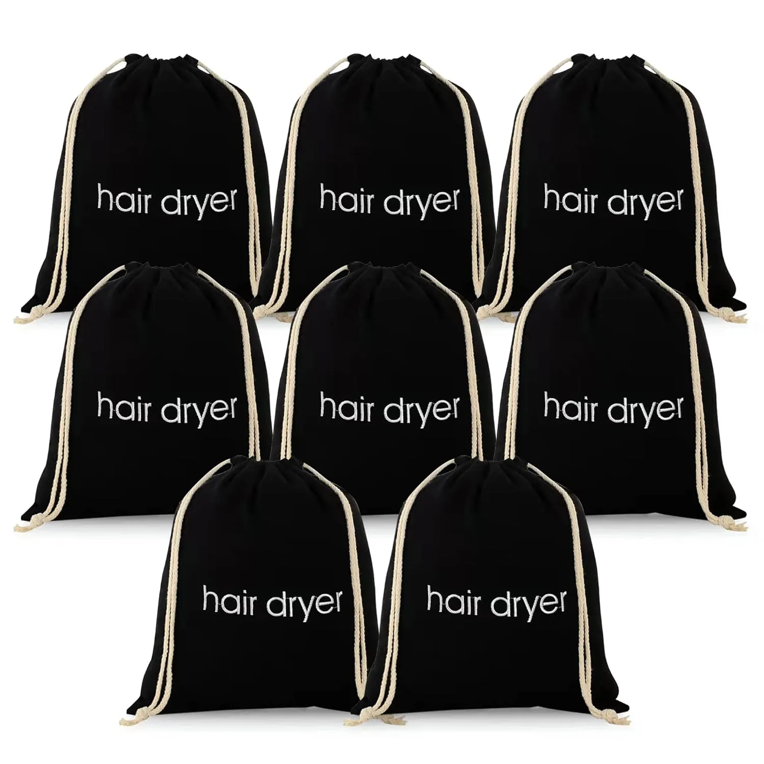 3 | 6 | 8 Pack Hair Dryer Bags Drawstring Bag Container Hairdryer Bag for travel bathroom (8 PCS, Black)