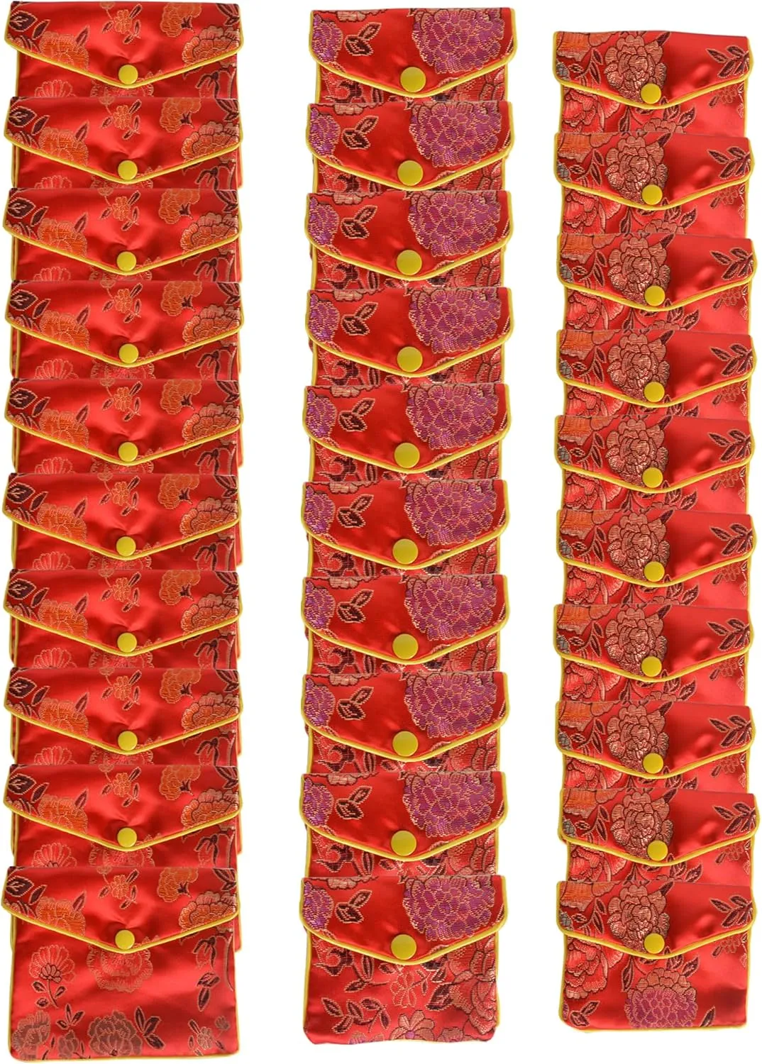 30 Pcs Jewelry Silk Purse Pouch with Zipper Jewelry Bags Chinese Silk Style Brocade Embroidered Bag (Red, Small&Medium&Large)