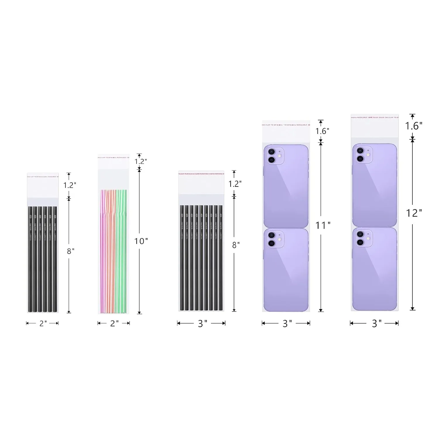 3x12 1000ct Self Sealing Cello Bags Clear Resealable Cellophane Bags 1mil Long Adhesive OPP Bags for Bakery Cookies Candies Jewelry Crafts Candles Party Decorative 16 Sizes to Choose from