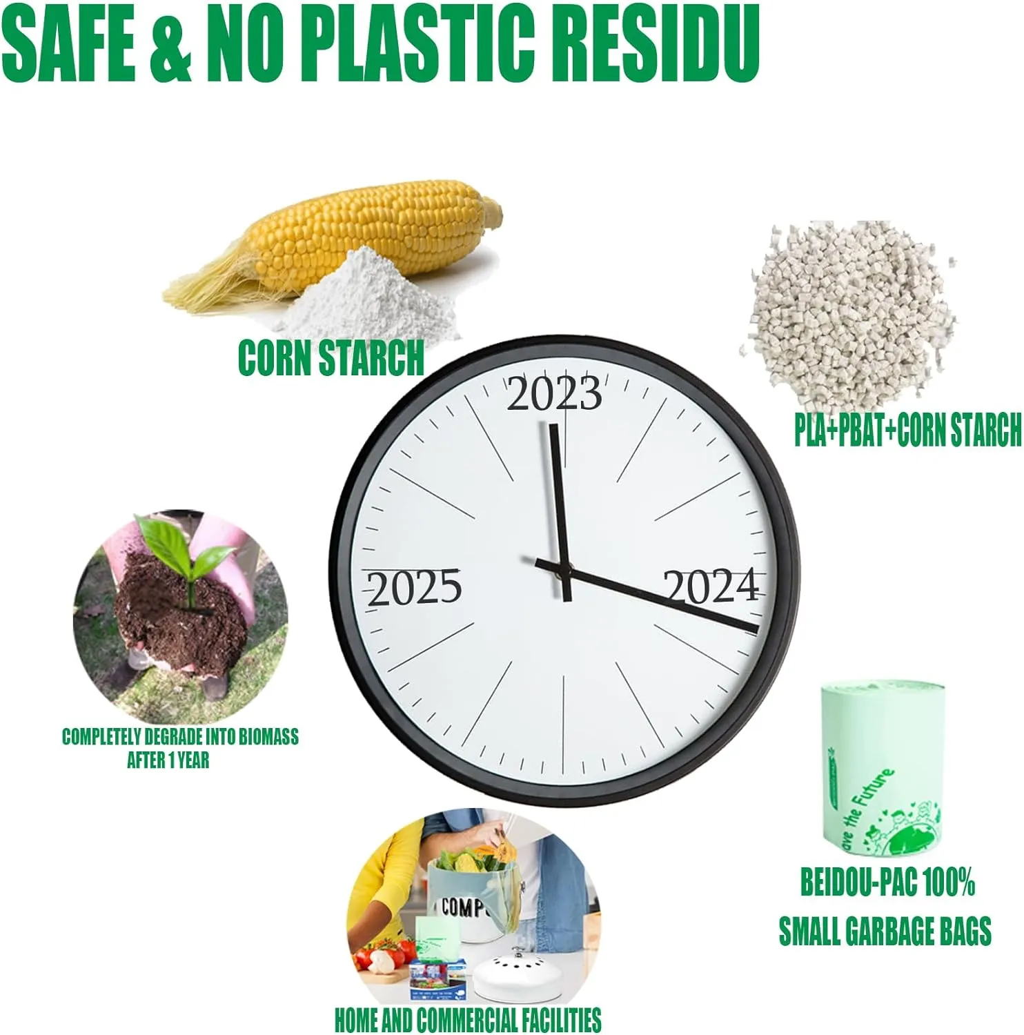 4-6 Gallon Compostable Trash Bags, 75 Count, Kitchen Compost Bags With Handle, Sturdy Biodegradable Garbage for Food Scrap Waste, ASTM D6400, US BPI Certified