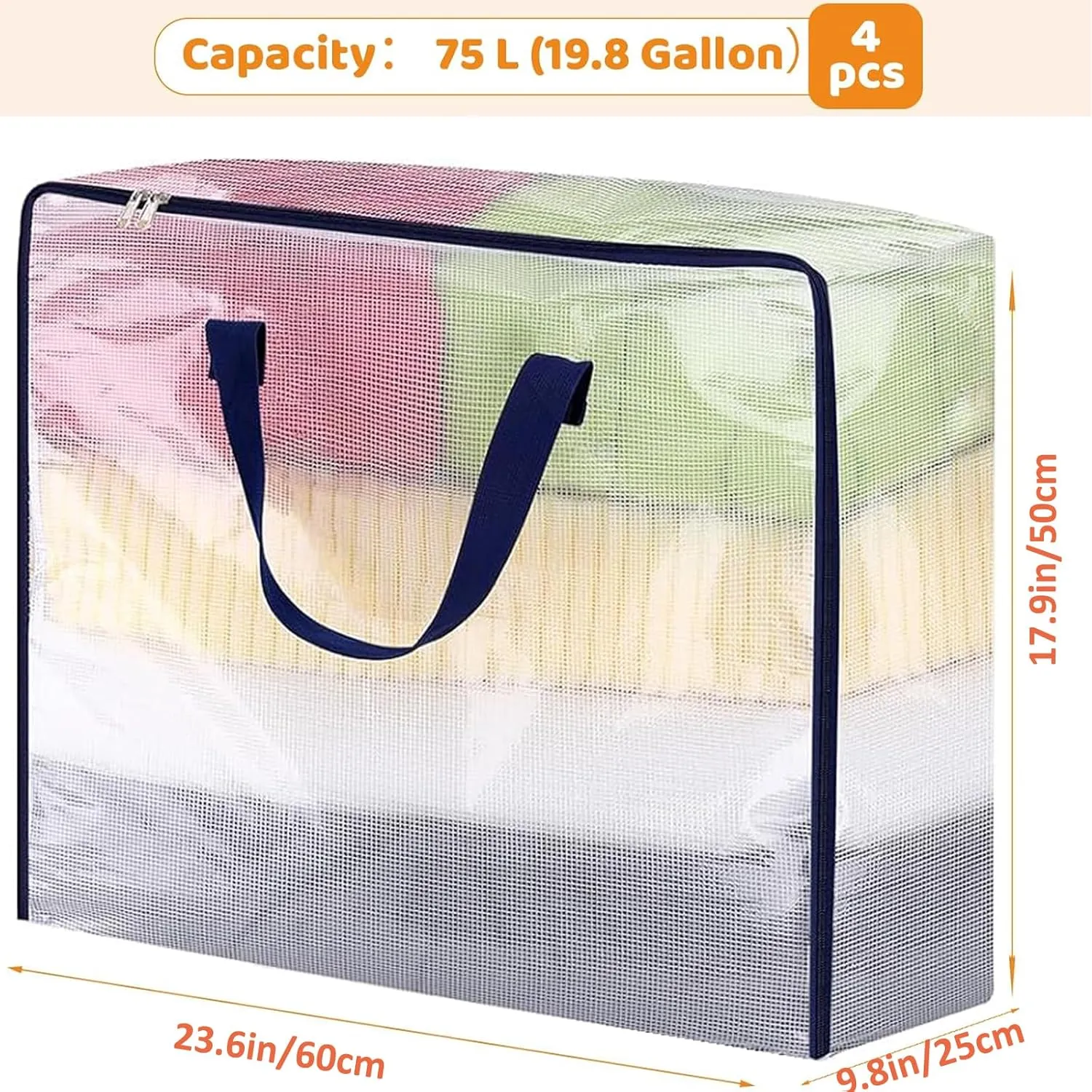 4 Pack Clear Storage Bags with Zip, 75L Moving Bags Clothes Storage Bags Moving Totes Packing Bags for Moving Clothes Bedding Duvet Pillow Blanket Toys Storage Christmas Storage Containers