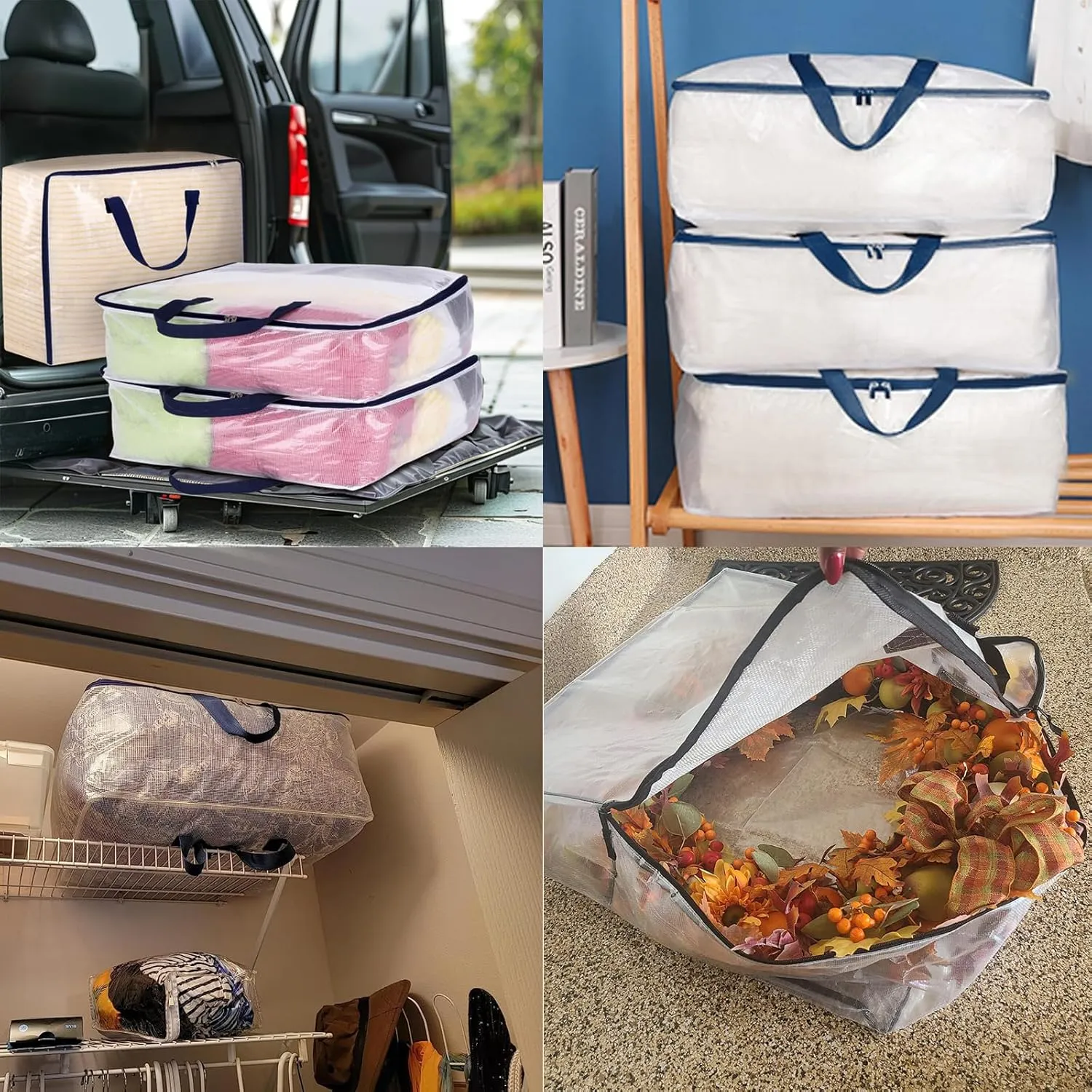 4 Pack Clear Storage Bags with Zip, 75L Moving Bags Clothes Storage Bags Moving Totes Packing Bags for Moving Clothes Bedding Duvet Pillow Blanket Toys Storage Christmas Storage Containers