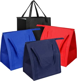 4 Pack Large Capacity Insulated Grocery Bags with Sturdy Zipper Heavy Duty Shopping Bag Strong Reusable Handles Bags Collapsible Cooler Bag for Hot or Cold Food Transport Groceries Shopping