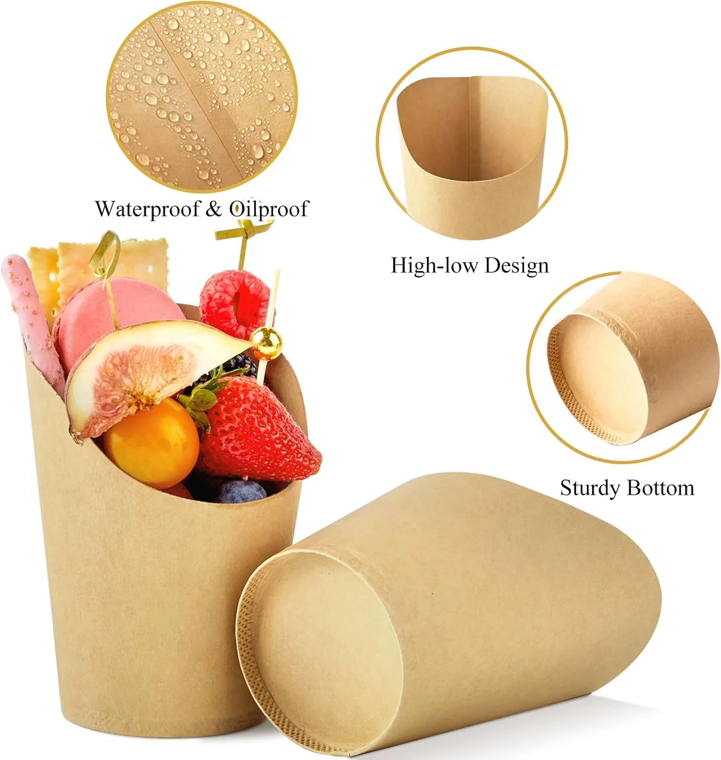 50 Sets 14 oz Charcuterie Cups with Sticks, Individual Kraft Paper Charcuterie Boxes Disposable Individual Appetizer Serving Cups (50 Cups   200 Cocktail Picks   50 Bags   50 Ties)