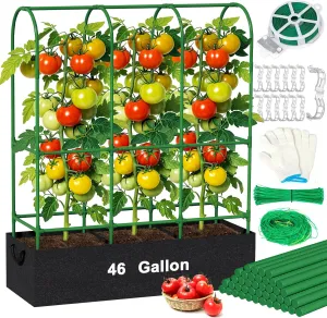 5.5Ft Tomato Cages for Gardens with 46-Gallon Grow Bags, Adjustable Plant Support Stakes & Trellis - Raised Garden Bed Climbing Vegetables Fruits Flowers Outdoor Gardening Supplies