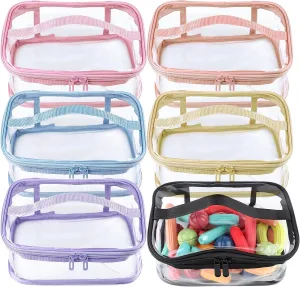 6 Pack Clear Toy Storage Bags, Makeup Bag Zipper Waterproof Portable Travel Storage Pouch for Building Blocks, Small Toys ﻿