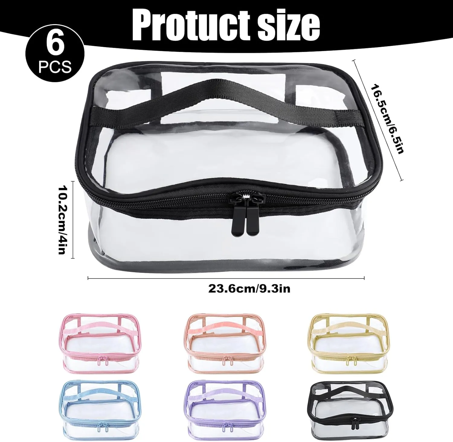 6 Pack Clear Toy Storage Bags, Makeup Bag Zipper Waterproof Portable Travel Storage Pouch for Building Blocks, Small Toys ﻿