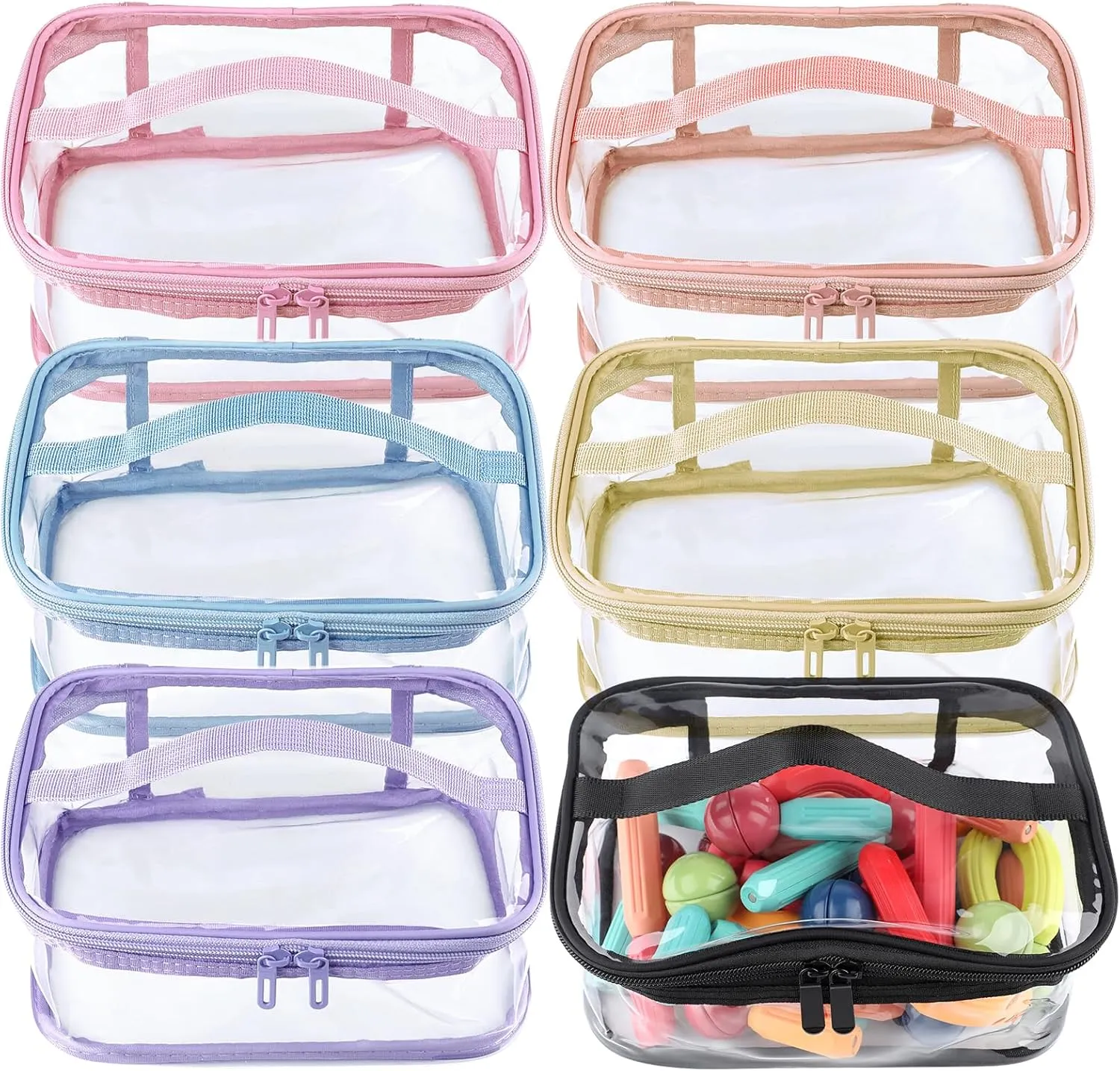 6 Pack Clear Toy Storage Bags, Makeup Bag Zipper Waterproof Portable Travel Storage Pouch for Building Blocks, Small Toys ﻿