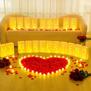 6093 Pcs Will You Be My Girlfriend Light up Letters with LED Flameless Tealight Candle Red Rose Petal Letter Luminary Paper Bag for Decoration Party Romantic Night Decor for Women Men