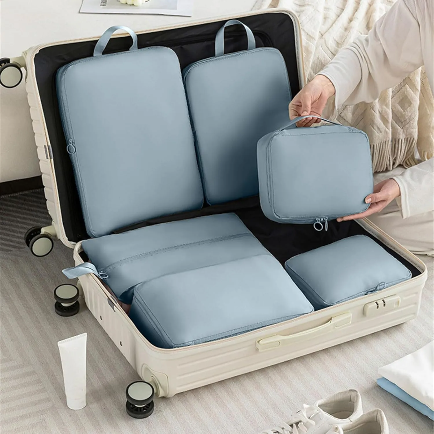 6Pcs Travel Organizers Set for Luggage Essential Packing Cubes Set Sturdy Luggage Organization Bag for Family Trip