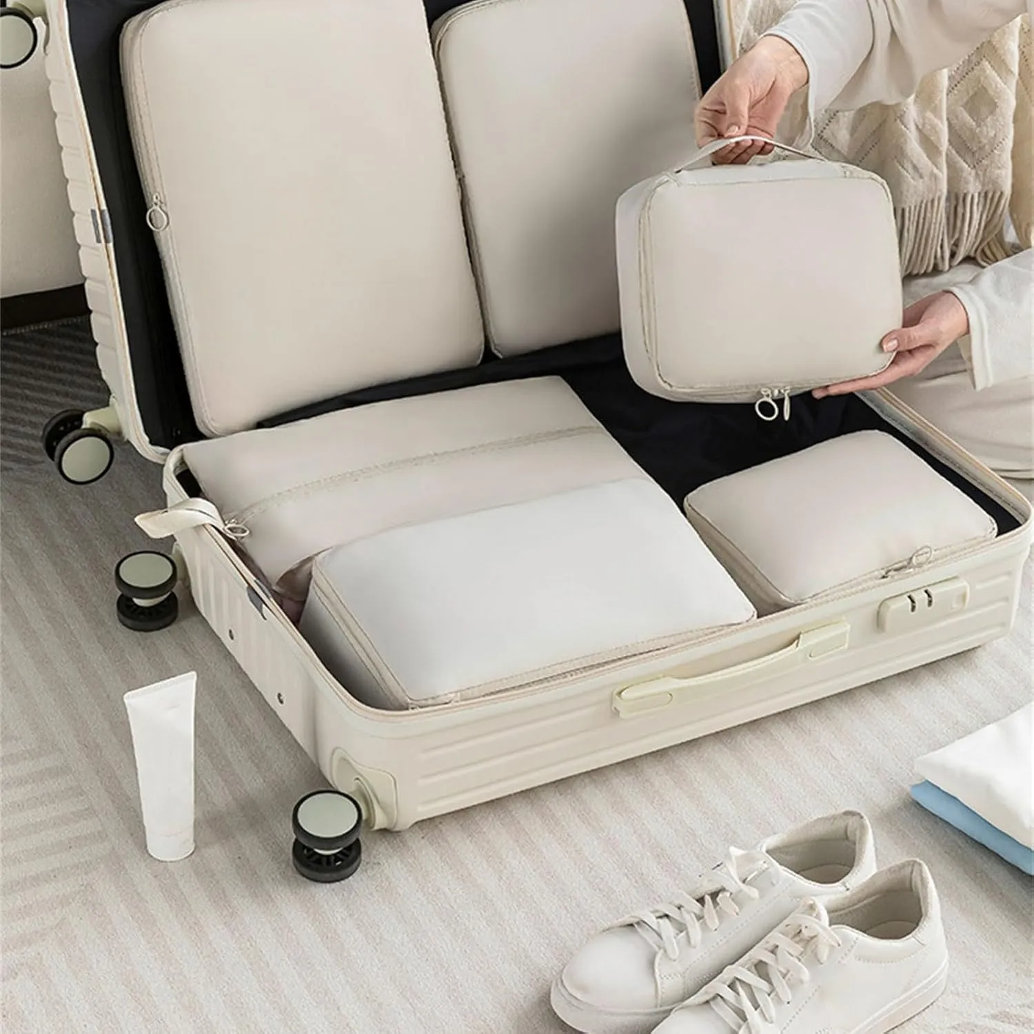 6Pcs Travel Organizers Set for Luggage Essential Packing Cubes Set Sturdy Luggage Organization Bag for Family Trip