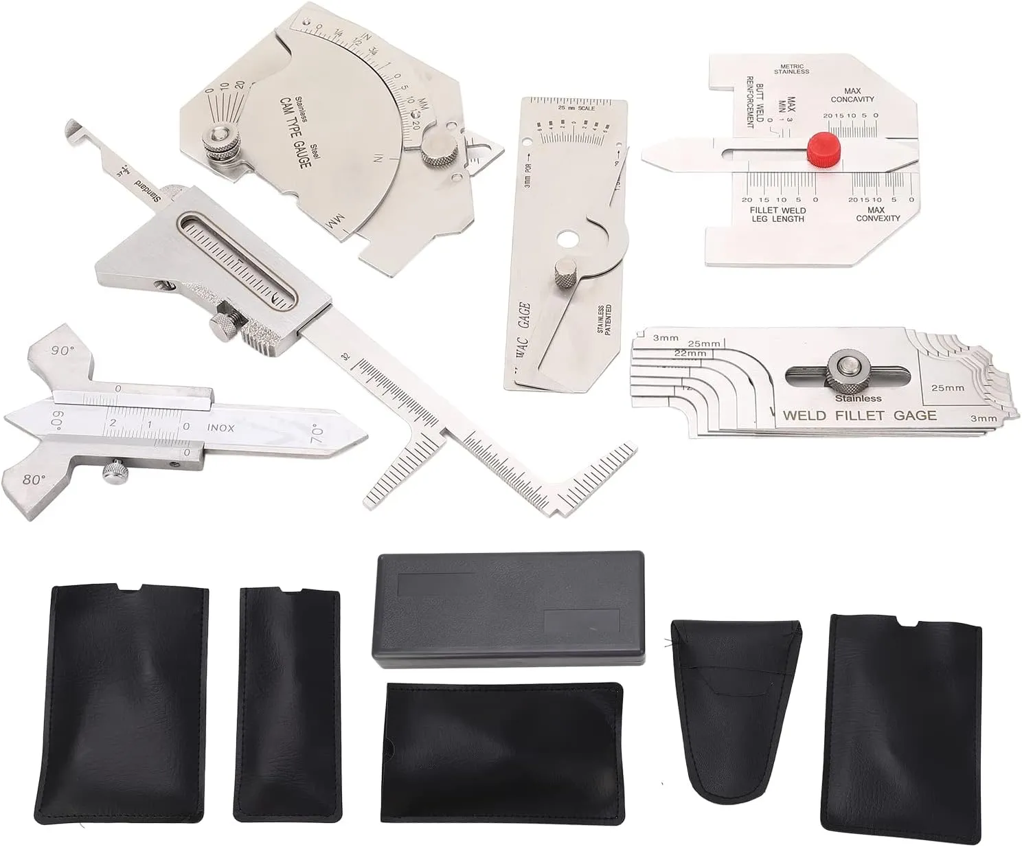 6Pcs Weld Set, Fillet Weld Kit with Hi Lo, Porosity Undercuts Checking, Angle Measuring Tool, Easy Storage in Box Bags