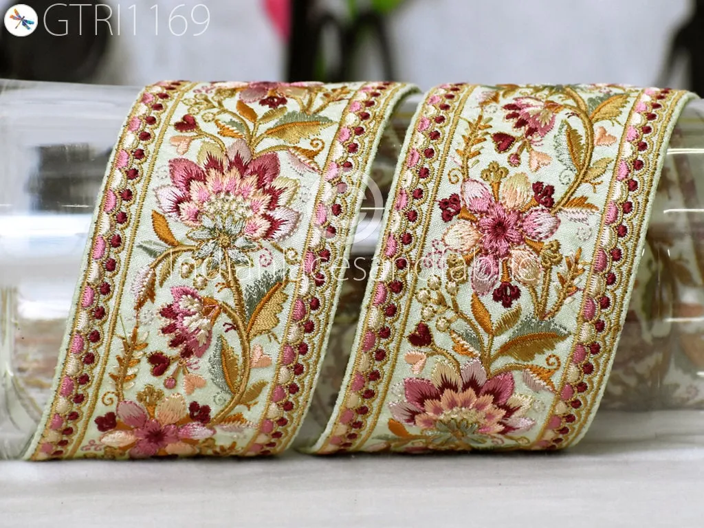 9 Yard Floral 7cm Embroidered Fabric Trim Decor Saree Border DIY Craft Sewing Sari Ribbon Beach Bags Home Decor Embellishment Tapes Drapery