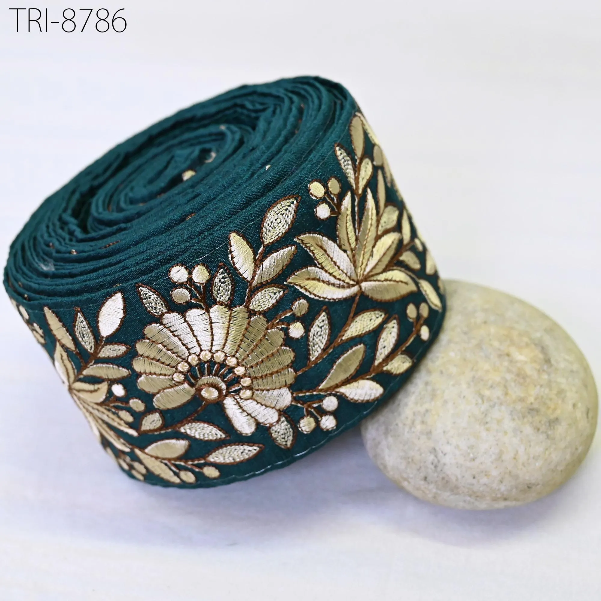 9 Yard Teal Green  8cm Embroidery Trims Ribbons Indian Sari Border Embroidered DIY Crafting Sewing Tablecloth Lampshade Home Decor Trimmings