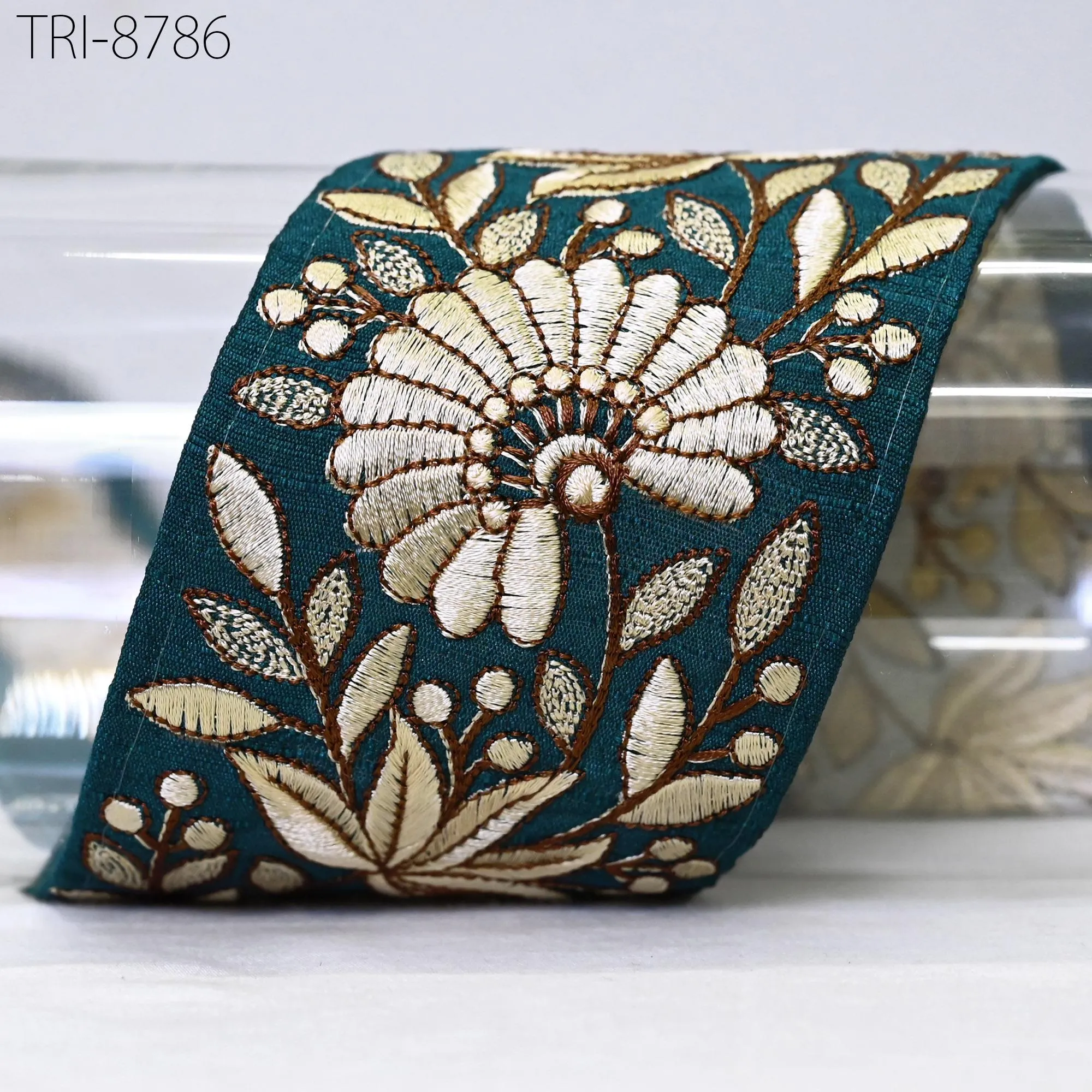 9 Yard Teal Green  8cm Embroidery Trims Ribbons Indian Sari Border Embroidered DIY Crafting Sewing Tablecloth Lampshade Home Decor Trimmings
