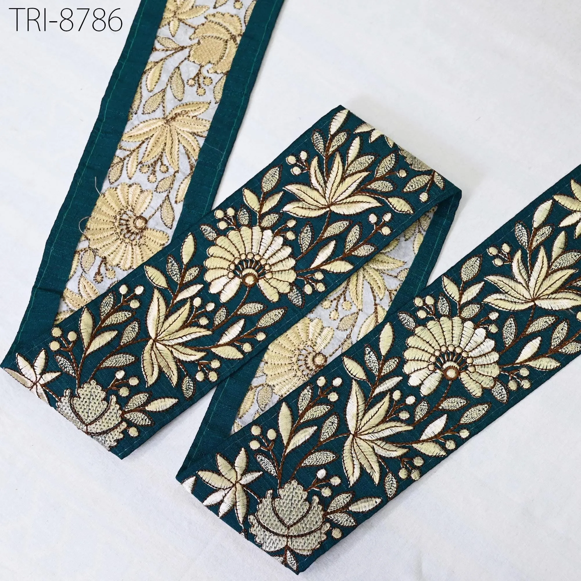 9 Yard Teal Green  8cm Embroidery Trims Ribbons Indian Sari Border Embroidered DIY Crafting Sewing Tablecloth Lampshade Home Decor Trimmings