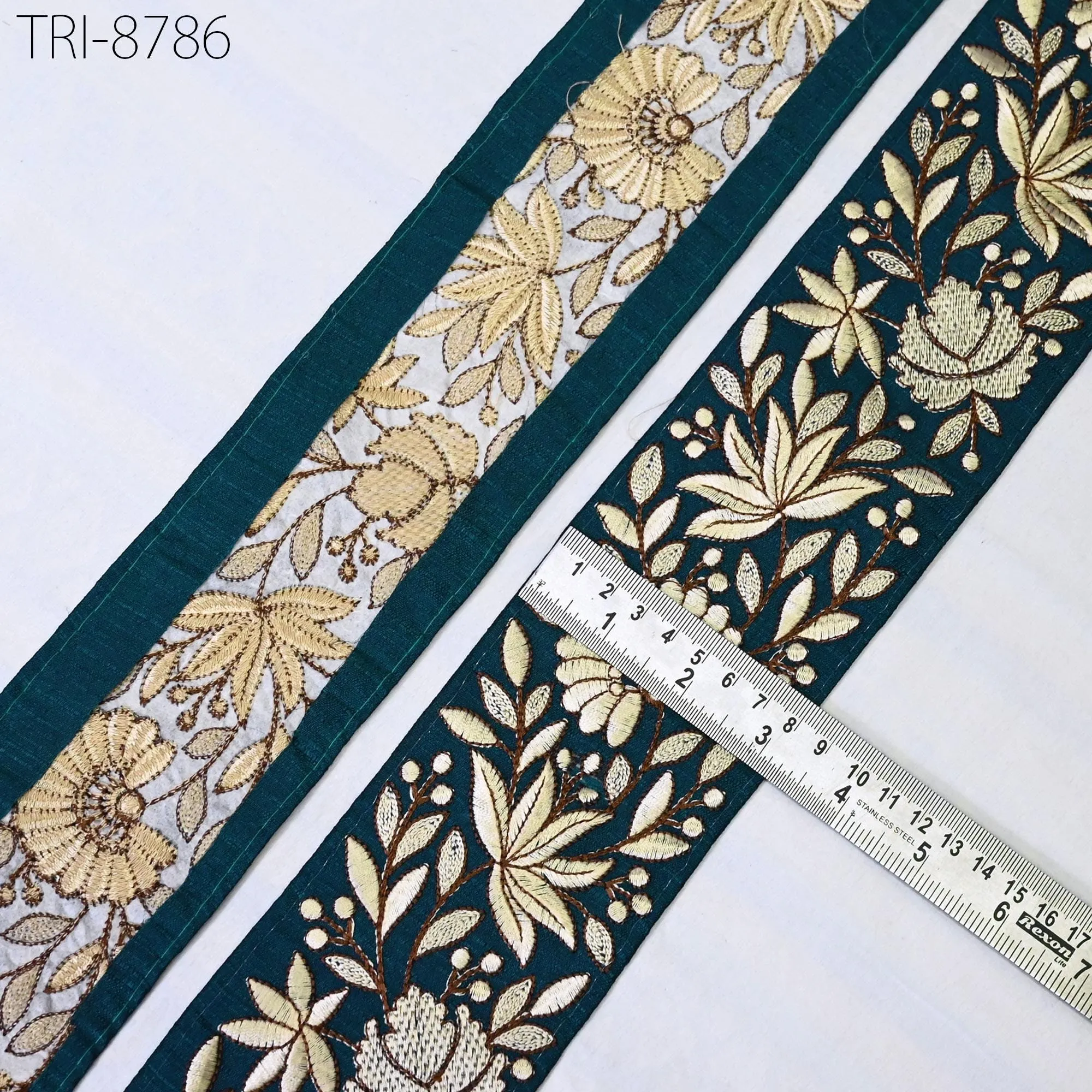 9 Yard Teal Green  8cm Embroidery Trims Ribbons Indian Sari Border Embroidered DIY Crafting Sewing Tablecloth Lampshade Home Decor Trimmings
