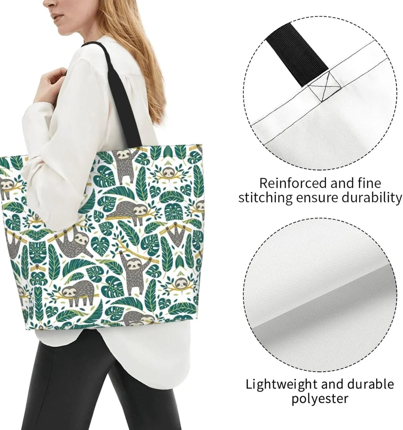 Adorable Sloth Print Shoulder Bag For Women Shopping Bags Tote Bag Large Storage Handbag Grocery Bags For Travel Work